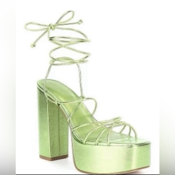 Gianni Bini Ankle Wrap Leather Strappy Metallic Green Women’s Platform Sandals - Picture 12 of 12